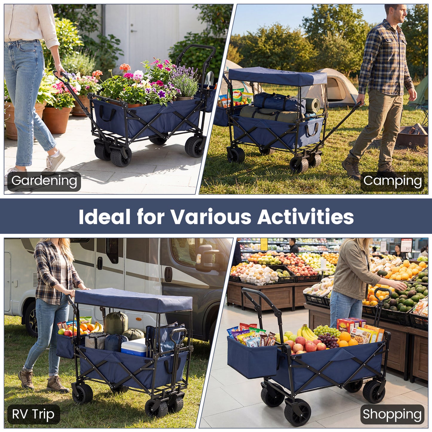 Collapsible Wagon, Removable Canopy, Detachable Storage Bag, Blue Camping Furniture at Gallery Canada