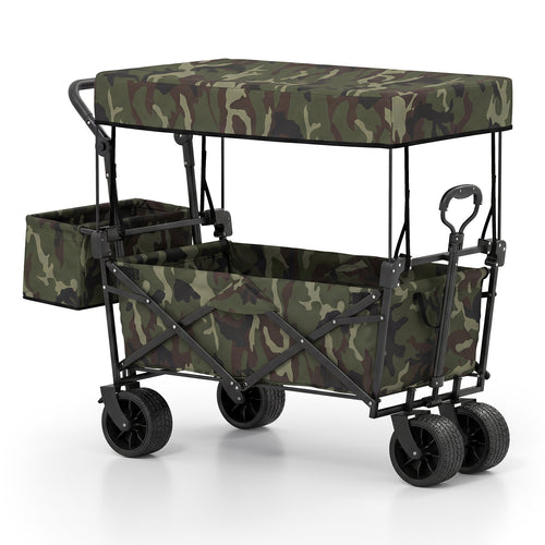 Collapsible Wagon, Removable Canopy, Detachable Storage Bag, Green