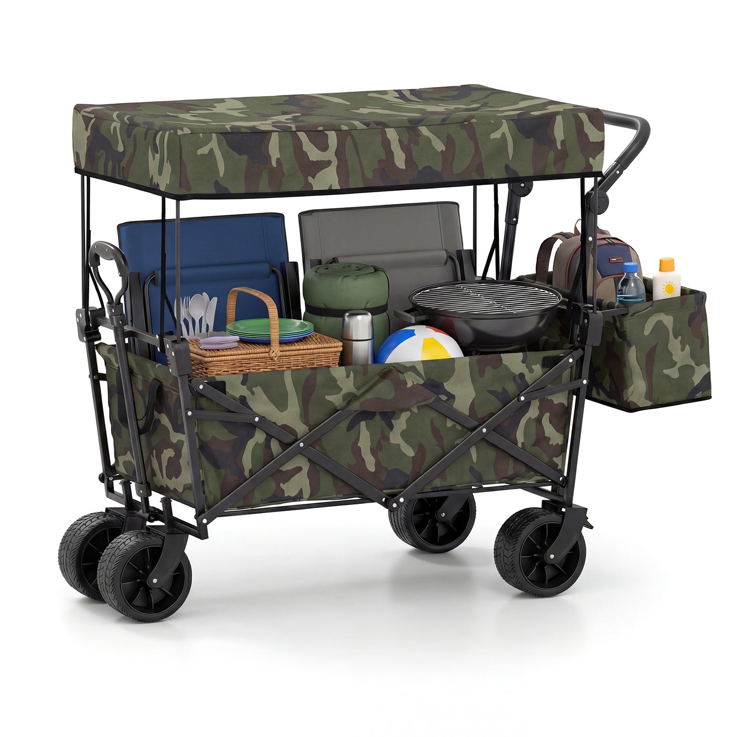 Collapsible Wagon, Removable Canopy, Detachable Storage Bag, Green Camping Furniture at Gallery Canada