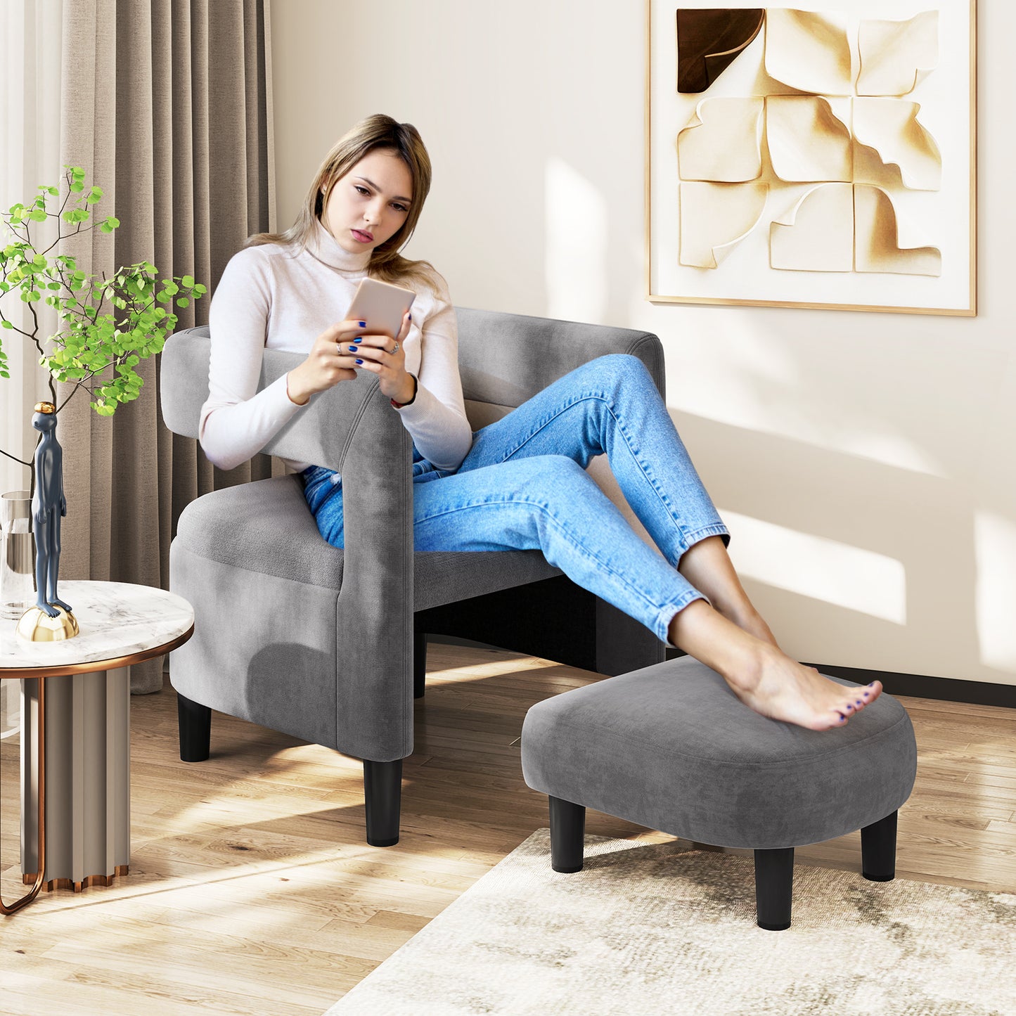 Comfy Accent Armchair with Footrest, Gray Accent Chairs at Gallery Canada