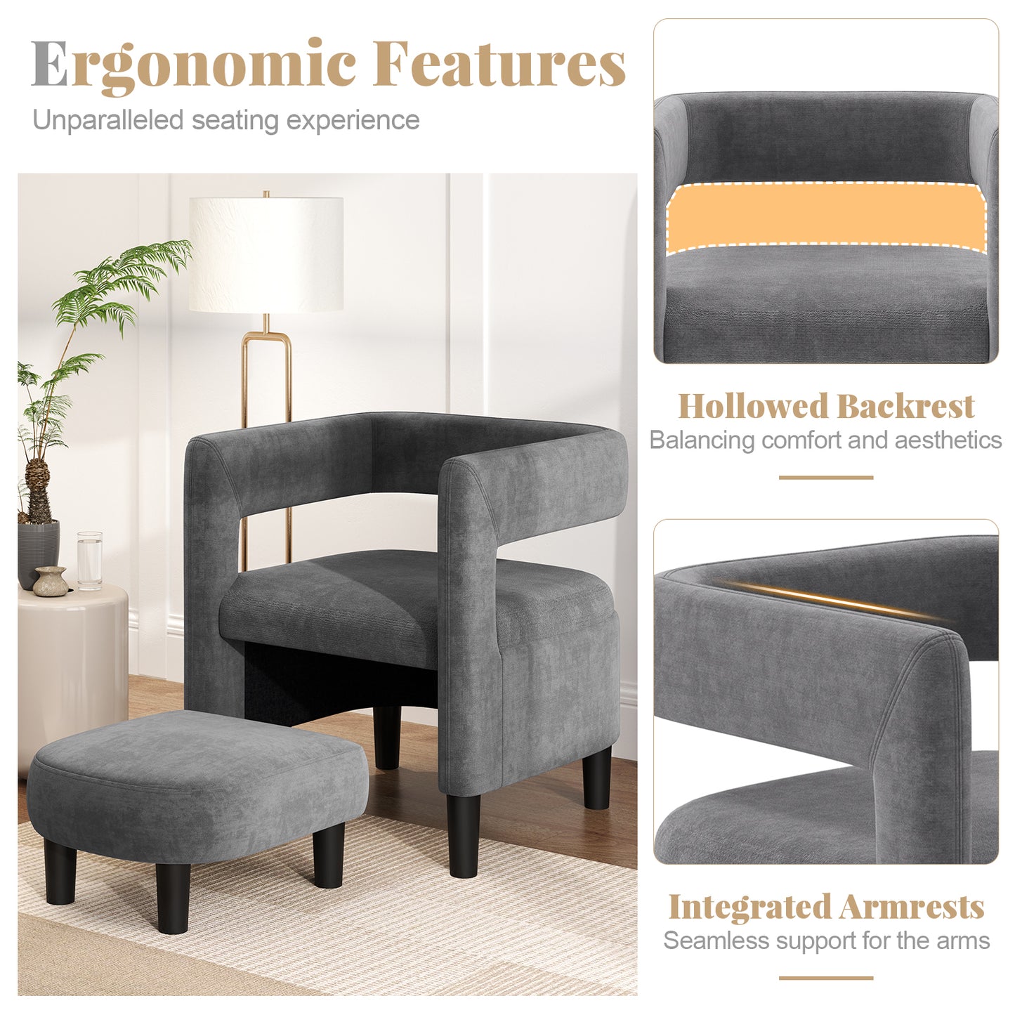 Comfy Accent Armchair with Footrest, Gray Accent Chairs at Gallery Canada