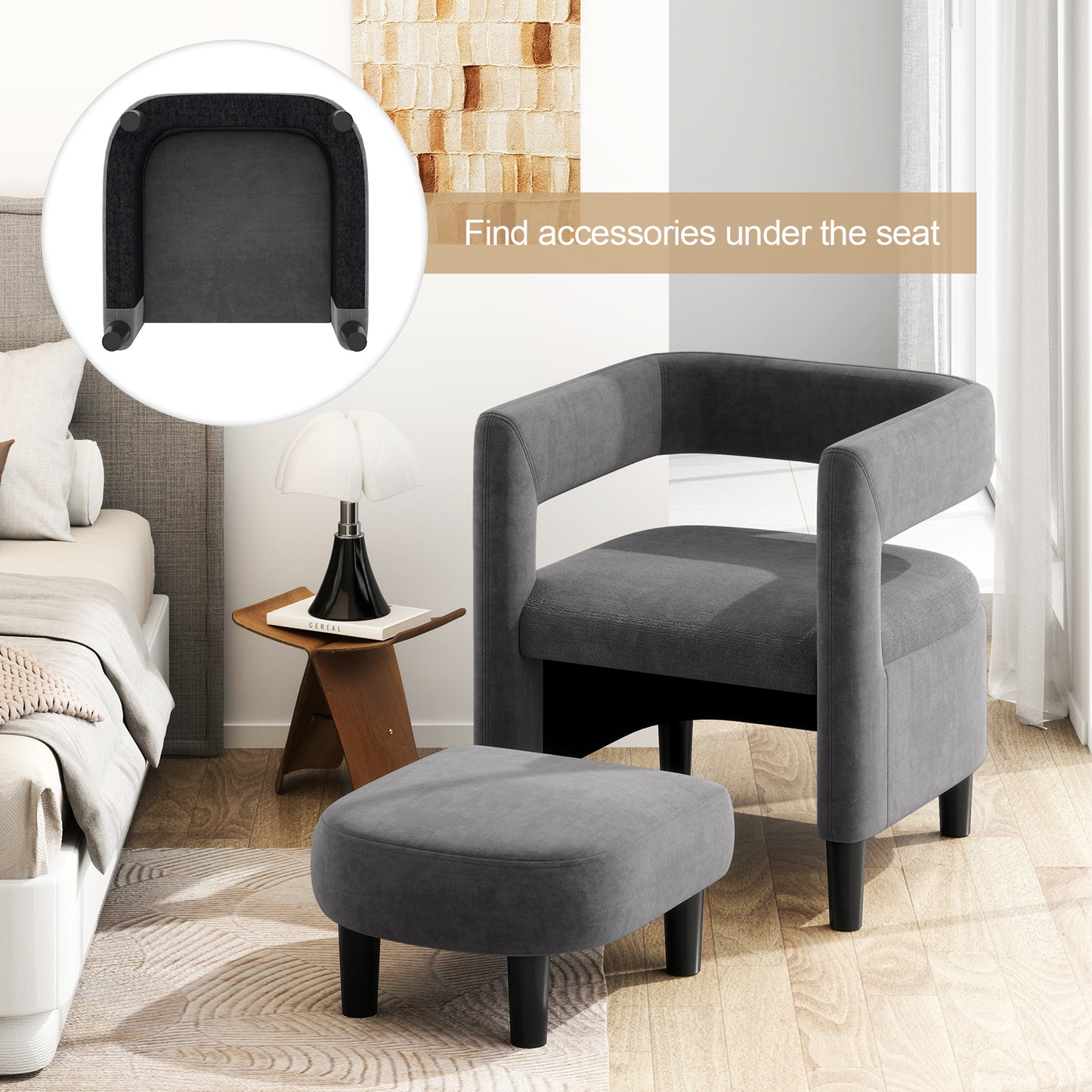 Comfy Accent Armchair with Footrest, Gray Accent Chairs at Gallery Canada