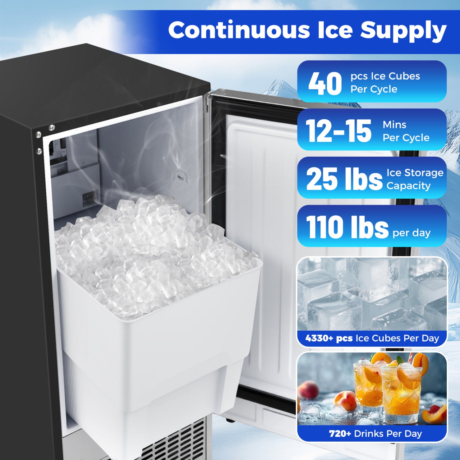 Commercial Ice Maker, 110 Lbs/24H, 25 Lbs Storage Ice Makers at Gallery Canada