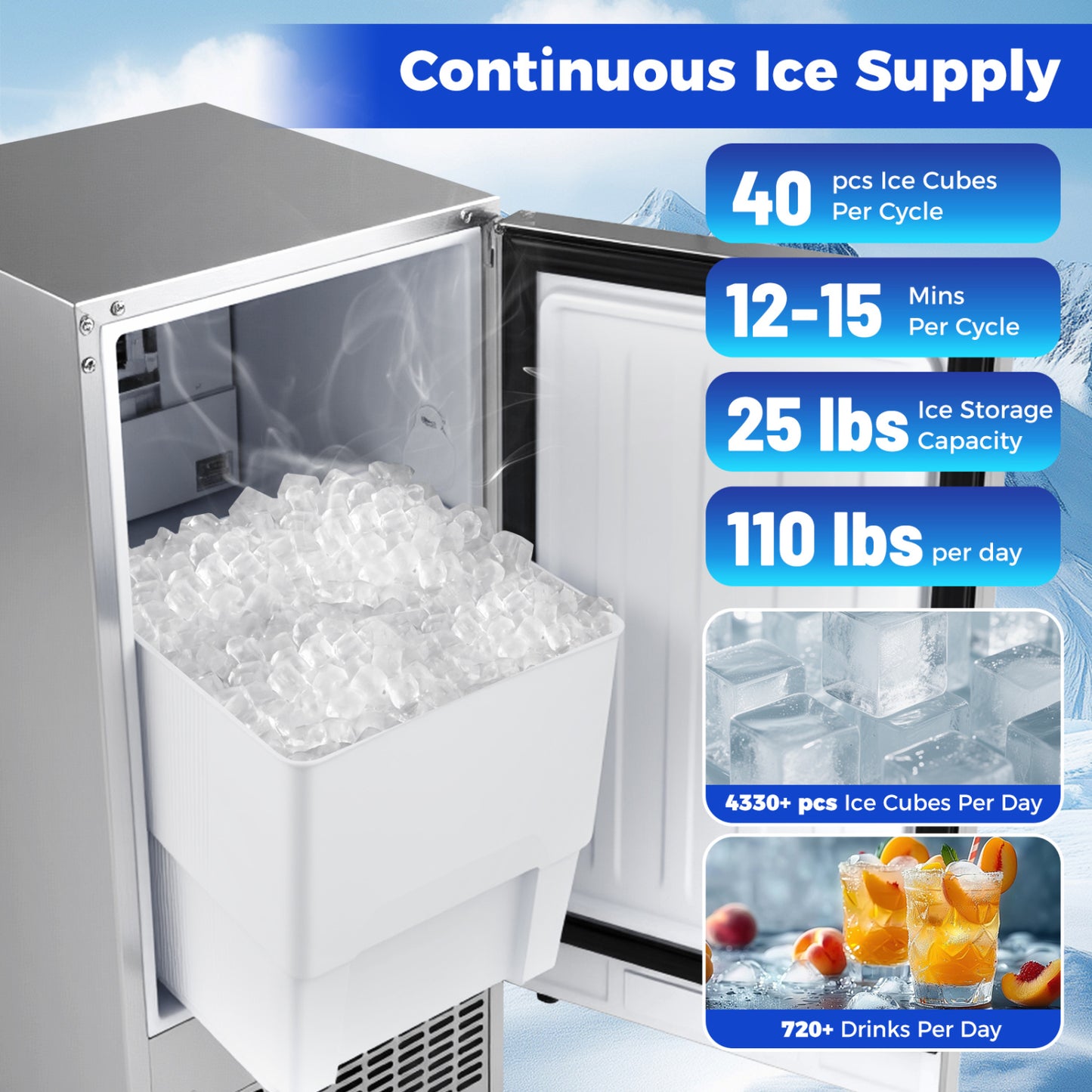 Commercial Ice Maker, 25 lbs Storage Capacity, Home Bar Cafe Ice Makers at Gallery Canada