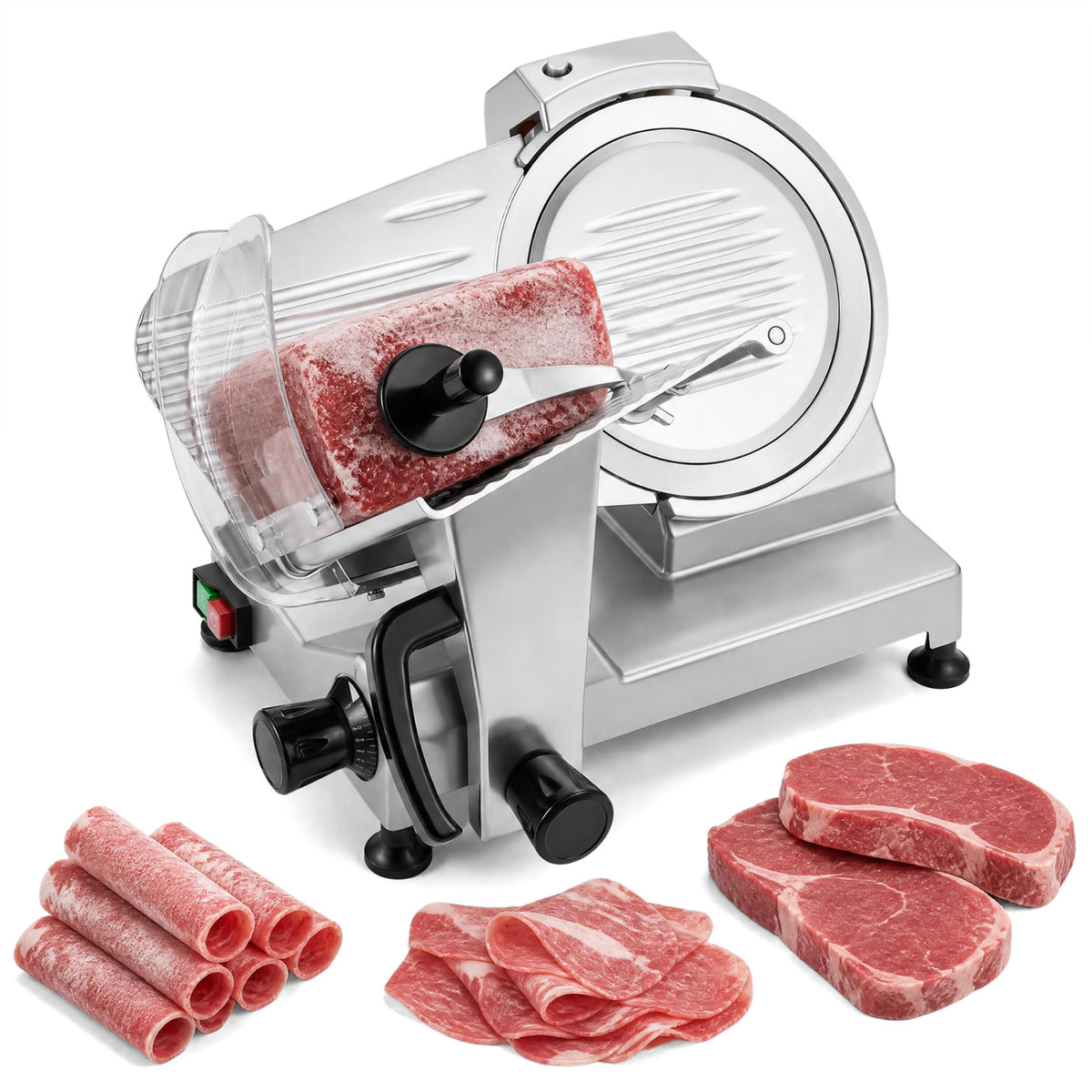 Commercial Meat Slicer, 10" Carbon Steel Blade, 0-0.47" Thickness, Silver
