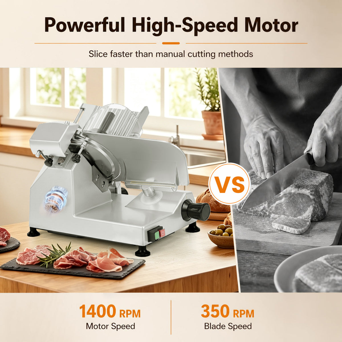 Commercial Meat Slicer, 10" Carbon Steel Blade, 0-0.47" Thickness, Silver