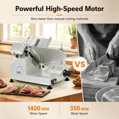 Commercial Meat Slicer, 10" Carbon Steel Blade, 0-0.47" Thickness, Silver