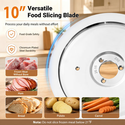 Commercial Meat Slicer, 10" Carbon Steel Blade, 0-0.47" Thickness, Silver