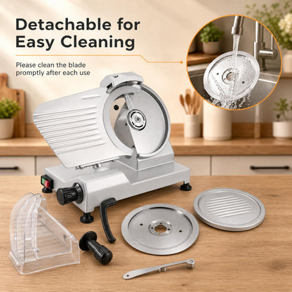 Commercial Meat Slicer, 10" Carbon Steel Blade, 0-0.47" Thickness, Silver