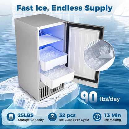 Commercial Under Counter Ice Maker, 90 lbs/Day, 15 Inch W, Silver Ice Makers at Gallery Canada