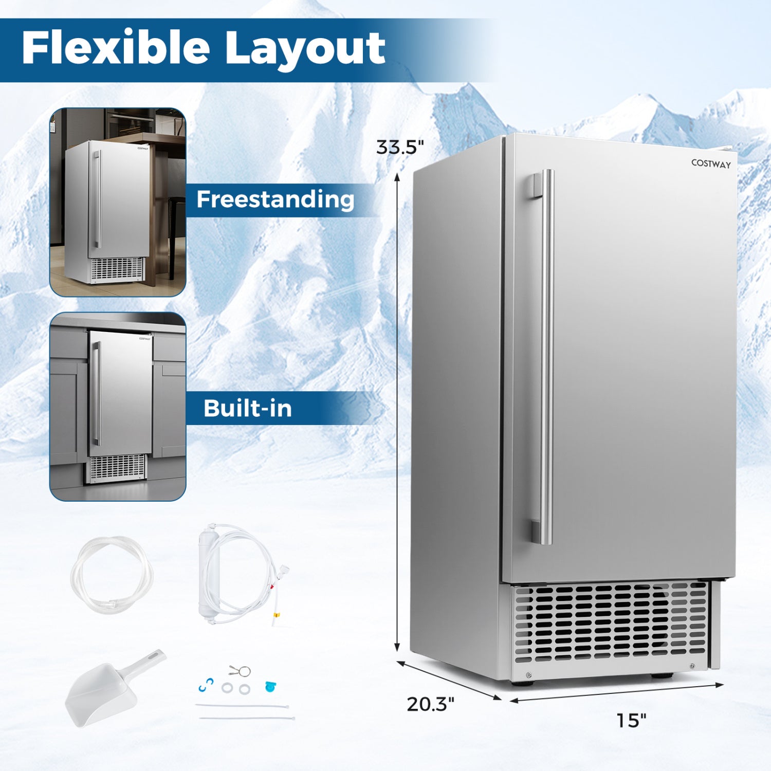 Commercial Under Counter Ice Maker, 90 lbs/Day, 15 Inch W, Silver Ice Makers at Gallery Canada