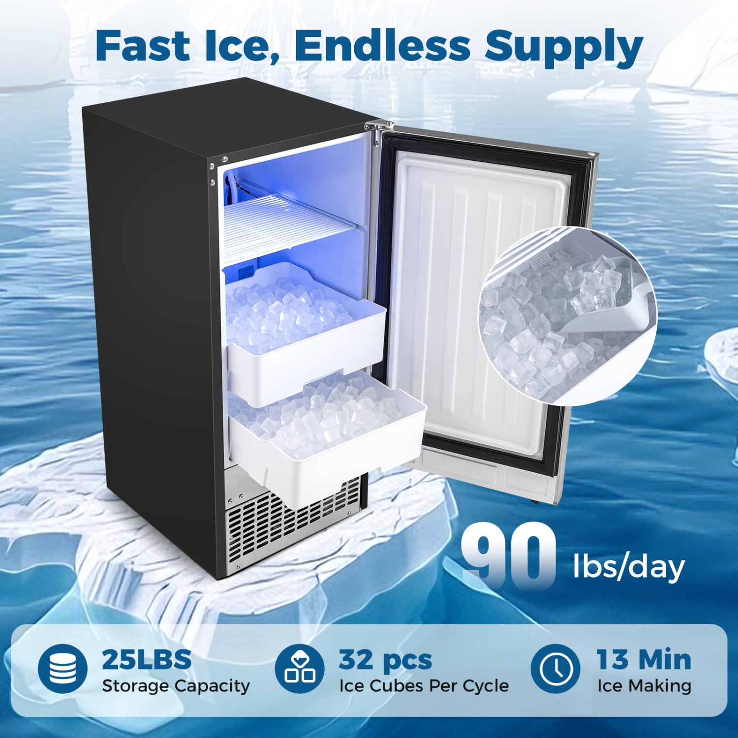 Commercial Under Counter Ice Maker, 90 lbs/Day, Silver Ice Makers at Gallery Canada
