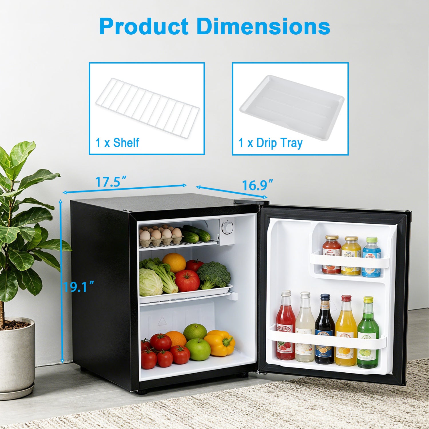Compact Mini Fridge with 7-Level Adjustable Thermostat, Black Refrigerators at Gallery Canada