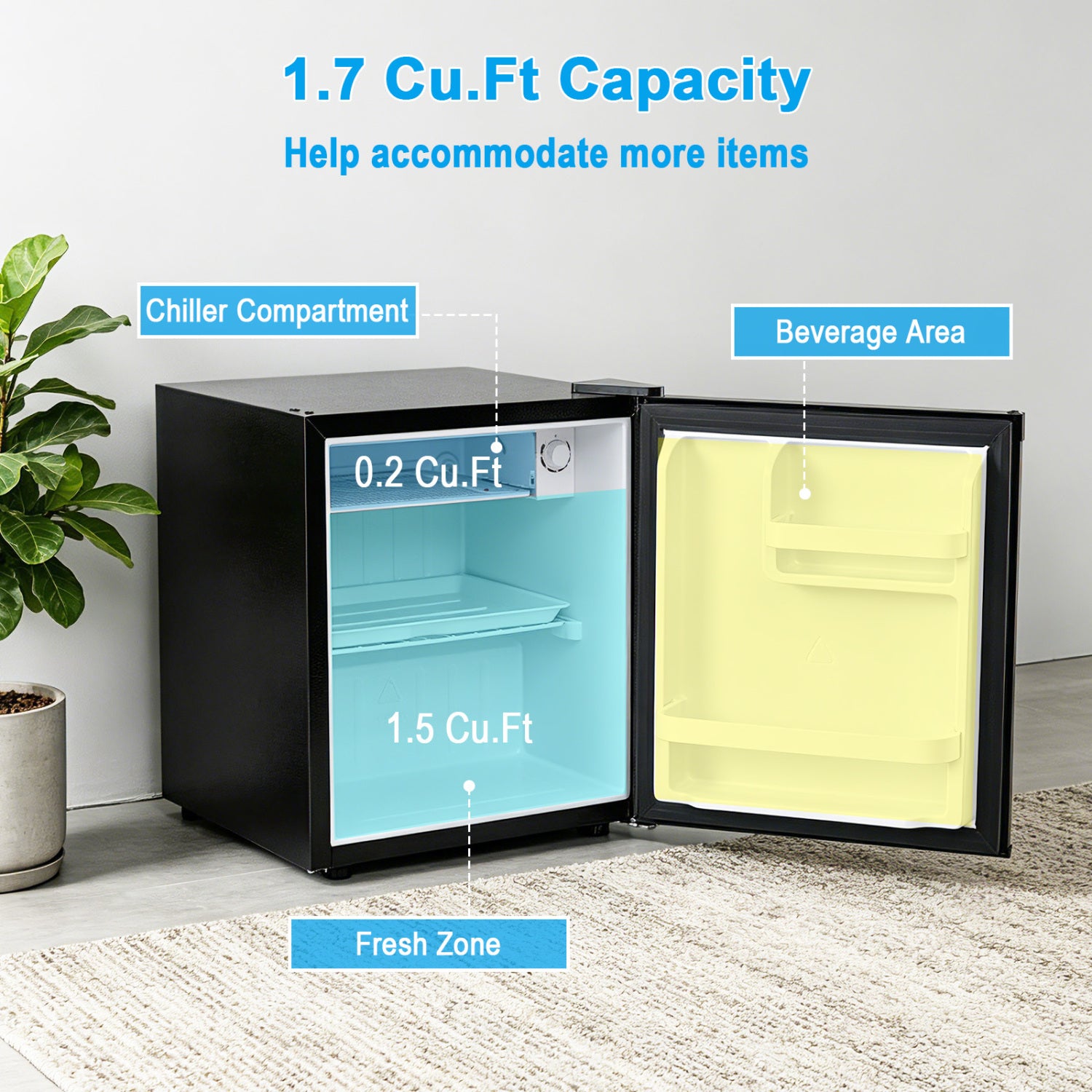 Compact Mini Fridge with 7-Level Adjustable Thermostat, Black Refrigerators at Gallery Canada
