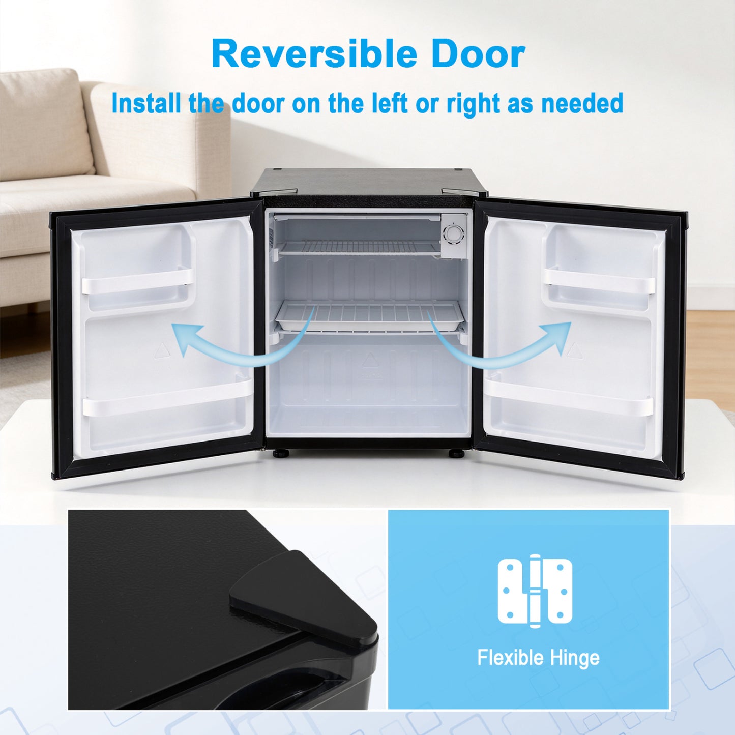 Compact Mini Fridge with 7-Level Adjustable Thermostat, Black Refrigerators at Gallery Canada
