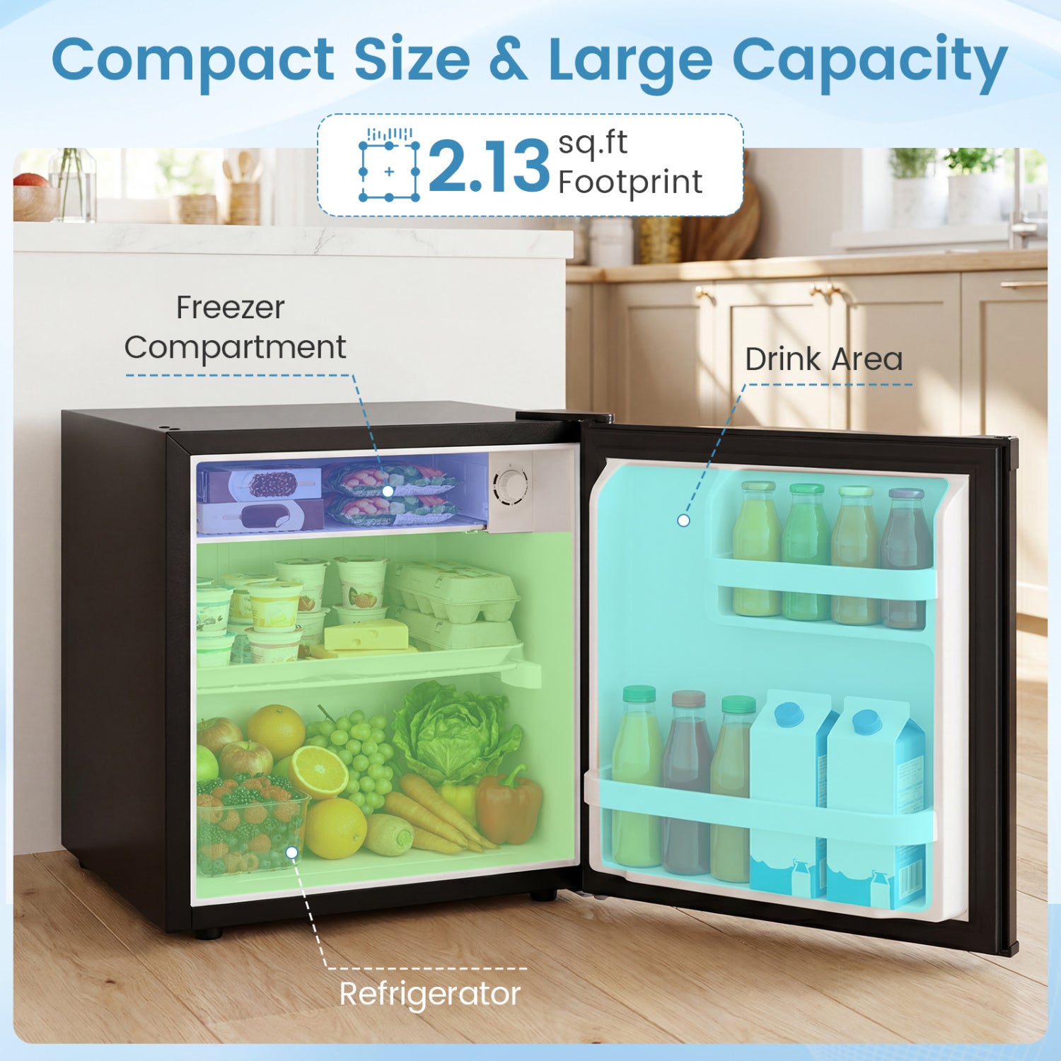 Compact Mini Fridge with 7-Level Adjustable Thermostat, Black Refrigerators at Gallery Canada