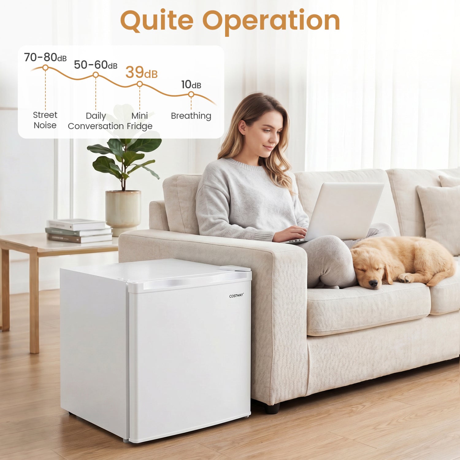 Compact Mini Fridge with 7-Level Adjustable Thermostat, White Refrigerators at Gallery Canada