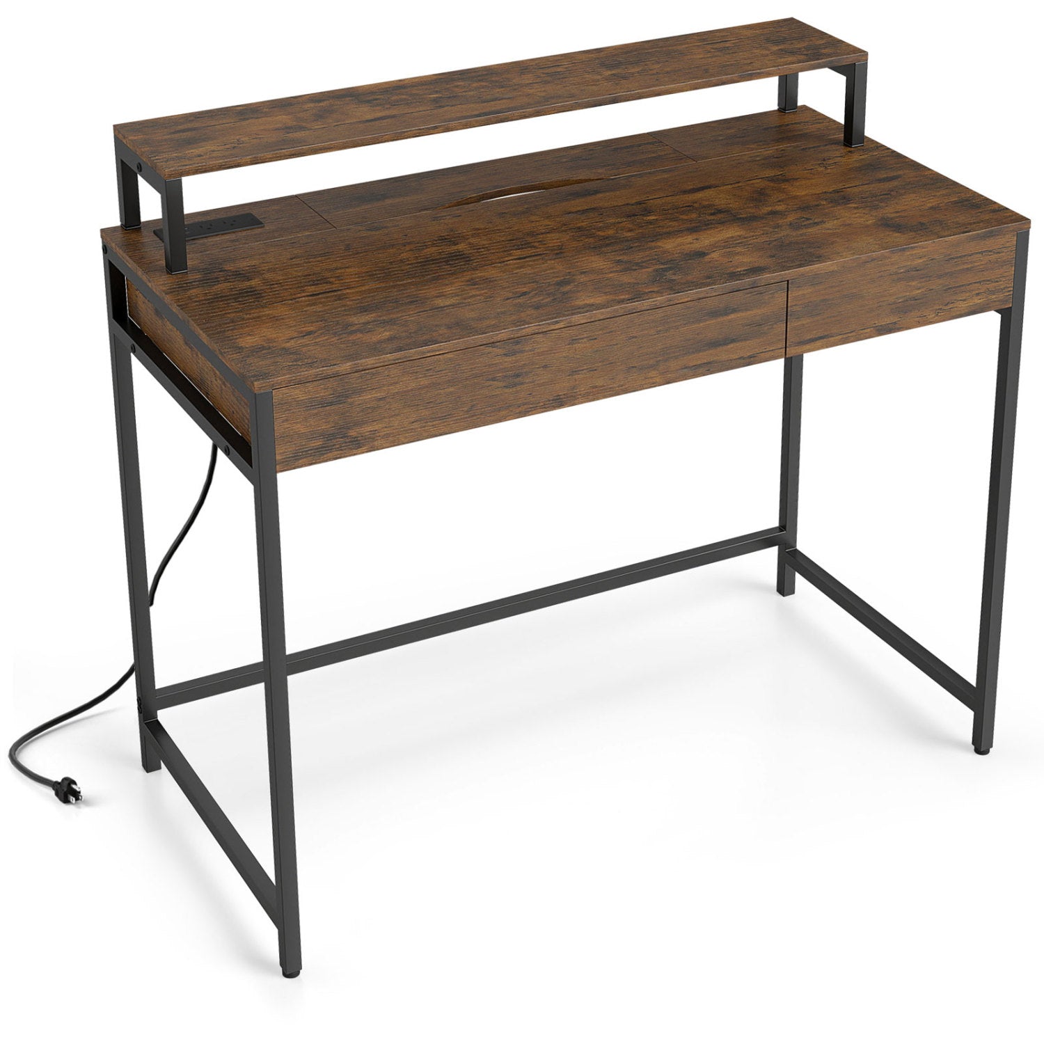 Compact Office Desk with Removable Monitor Shelf and Dual-use Drawer, Rustic Brown Computer Desks at Gallery Canada