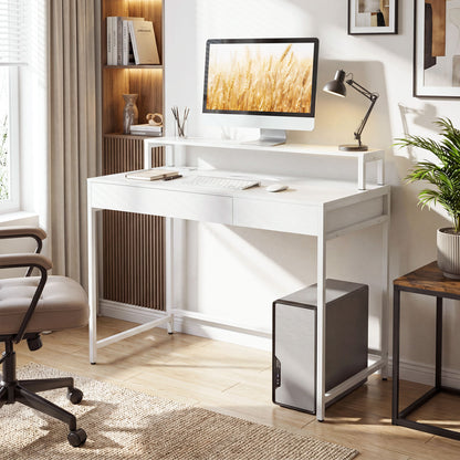 Compact Office Desk with Removable Monitor Shelf and Dual-use Drawer, White Computer Desks at Gallery Canada