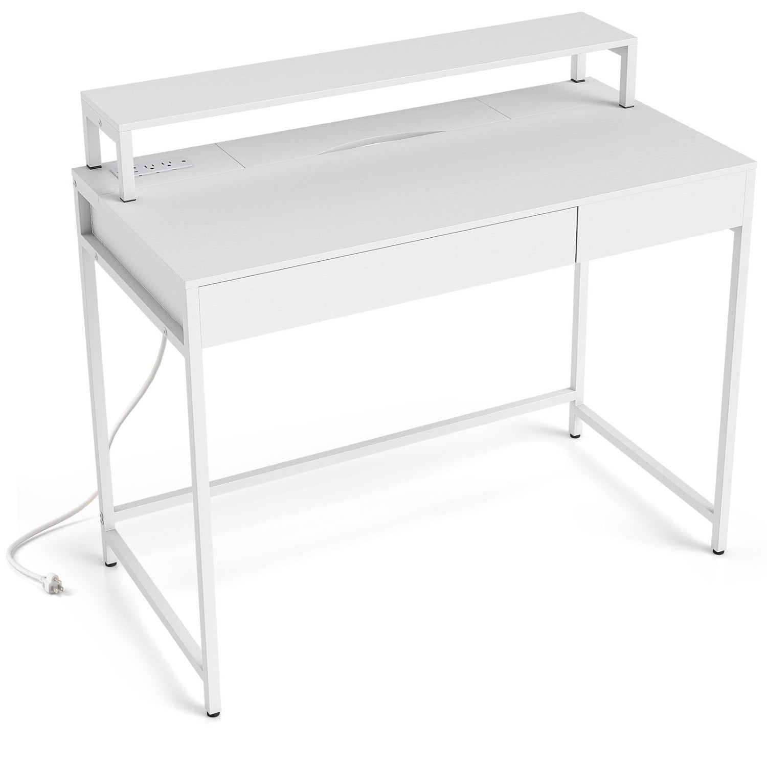 Compact Office Desk with Removable Monitor Shelf and Dual-use Drawer, White Computer Desks White at Gallery Canada