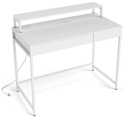 Compact Office Desk with Removable Monitor Shelf and Dual-use Drawer, White Computer Desks White at Gallery Canada