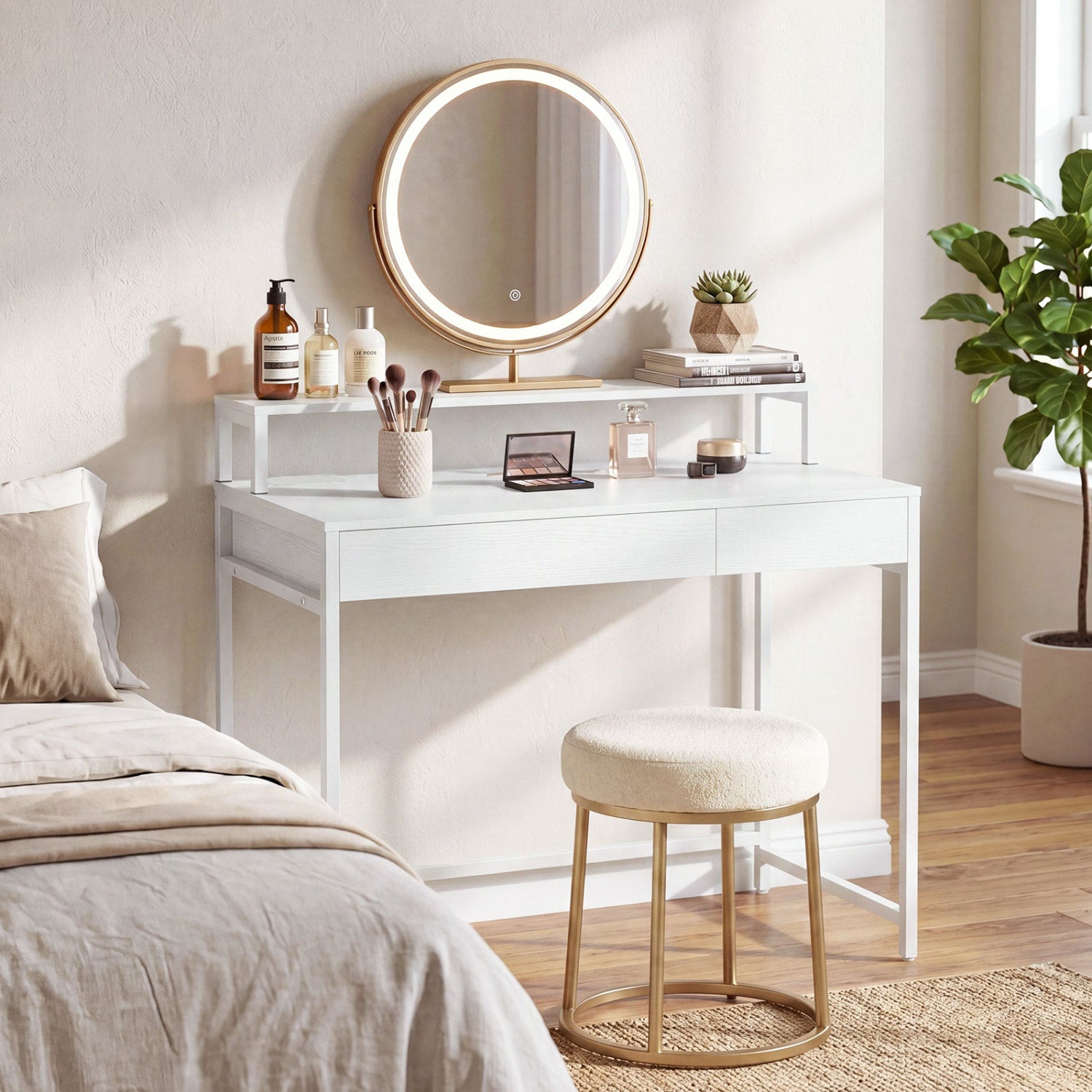 Compact Office Desk with Removable Monitor Shelf and Dual-use Drawer, White Computer Desks at Gallery Canada