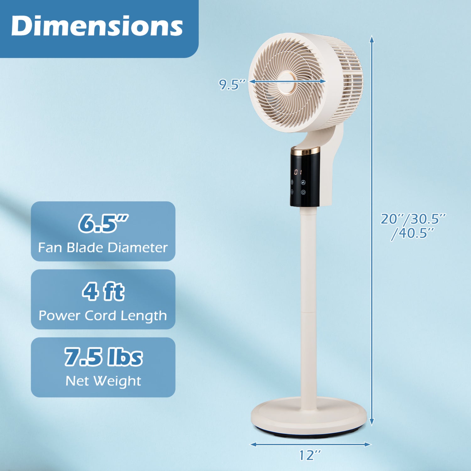 Compact Oscillating Fan, 70° Oscillation, 90° Tilt, White Fans at Gallery Canada