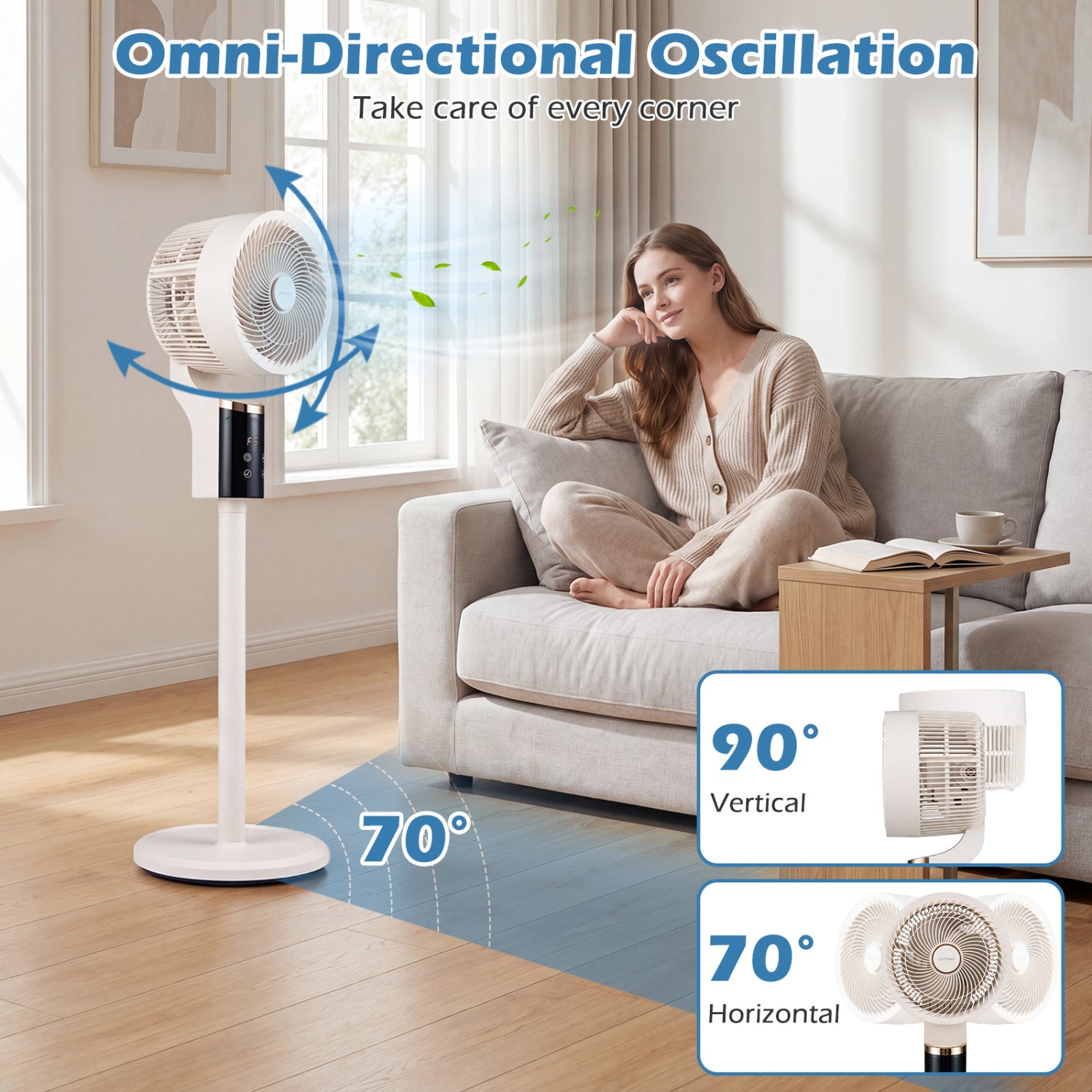 Compact Oscillating Fan, 70° Oscillation, 90° Tilt, White Fans at Gallery Canada
