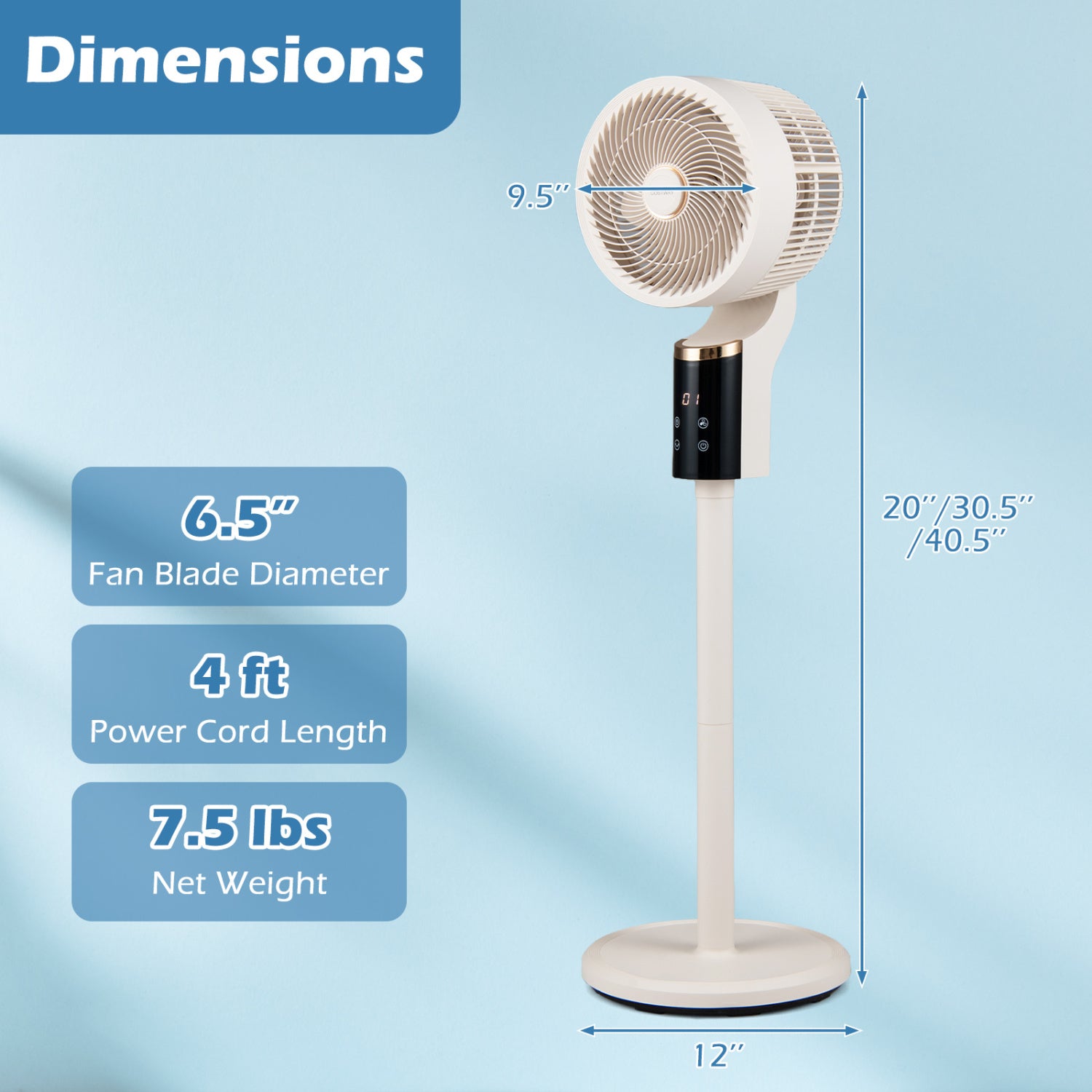 Compact Oscillating Fan, 70° Oscillation, 90° Tilt, White Fans at Gallery Canada