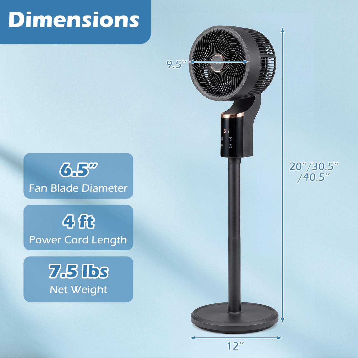 Compact Oscillating Fan, 70° Oscillation, 90° Tilt, Black Fans at Gallery Canada