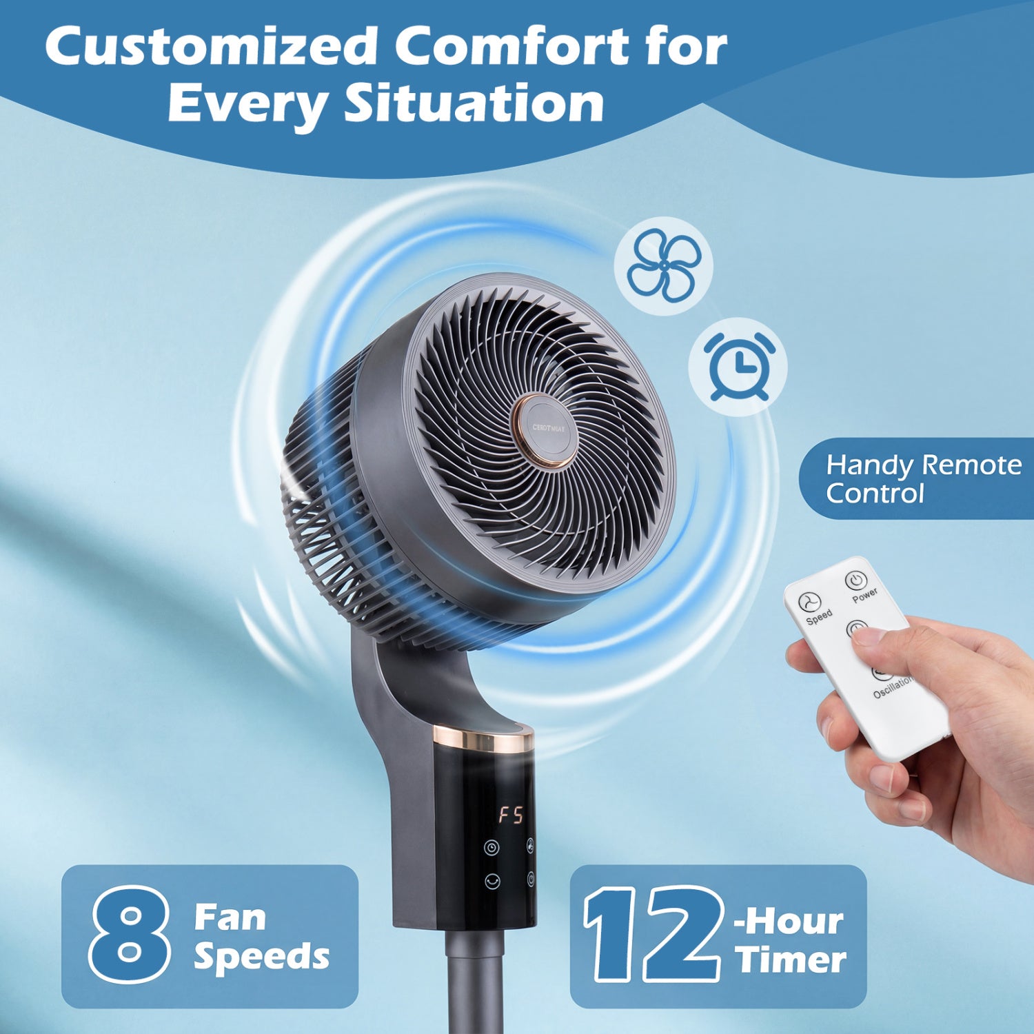 Compact Oscillating Standing Fan, Gray Fans at Gallery Canada