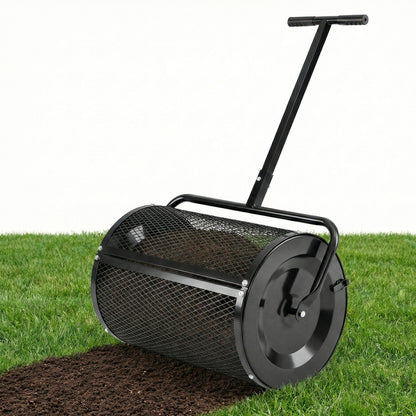 24 Inch Peat Moss Spreader Roller, Height-Adjustable T-Shape Handle, Black Lawn Care Tools at Gallery Canada