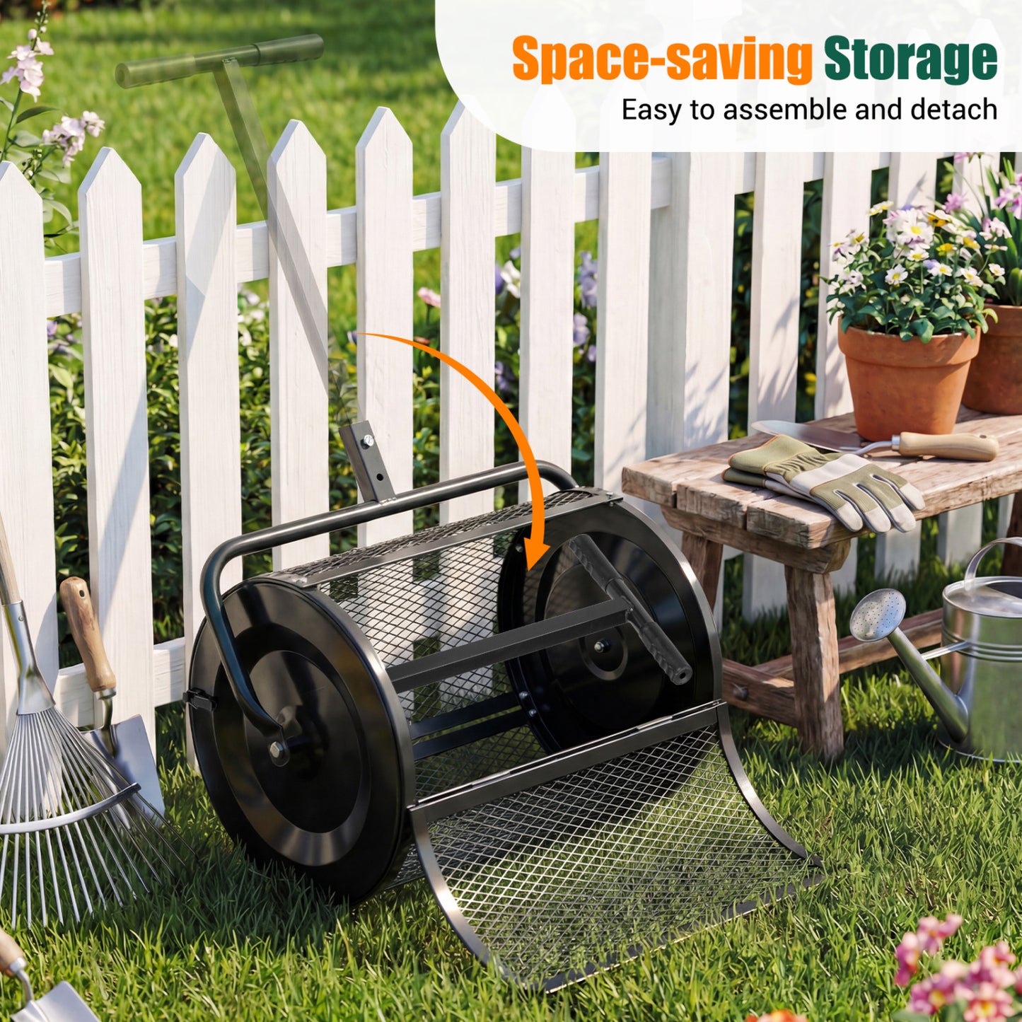 24 Inch Peat Moss Spreader Roller, Height-Adjustable T-Shape Handle, Black Lawn Care Tools at Gallery Canada