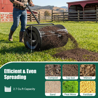 24 Inch Peat Moss Spreader Roller, Height-Adjustable T-Shape Handle, Black Lawn Care Tools at Gallery Canada