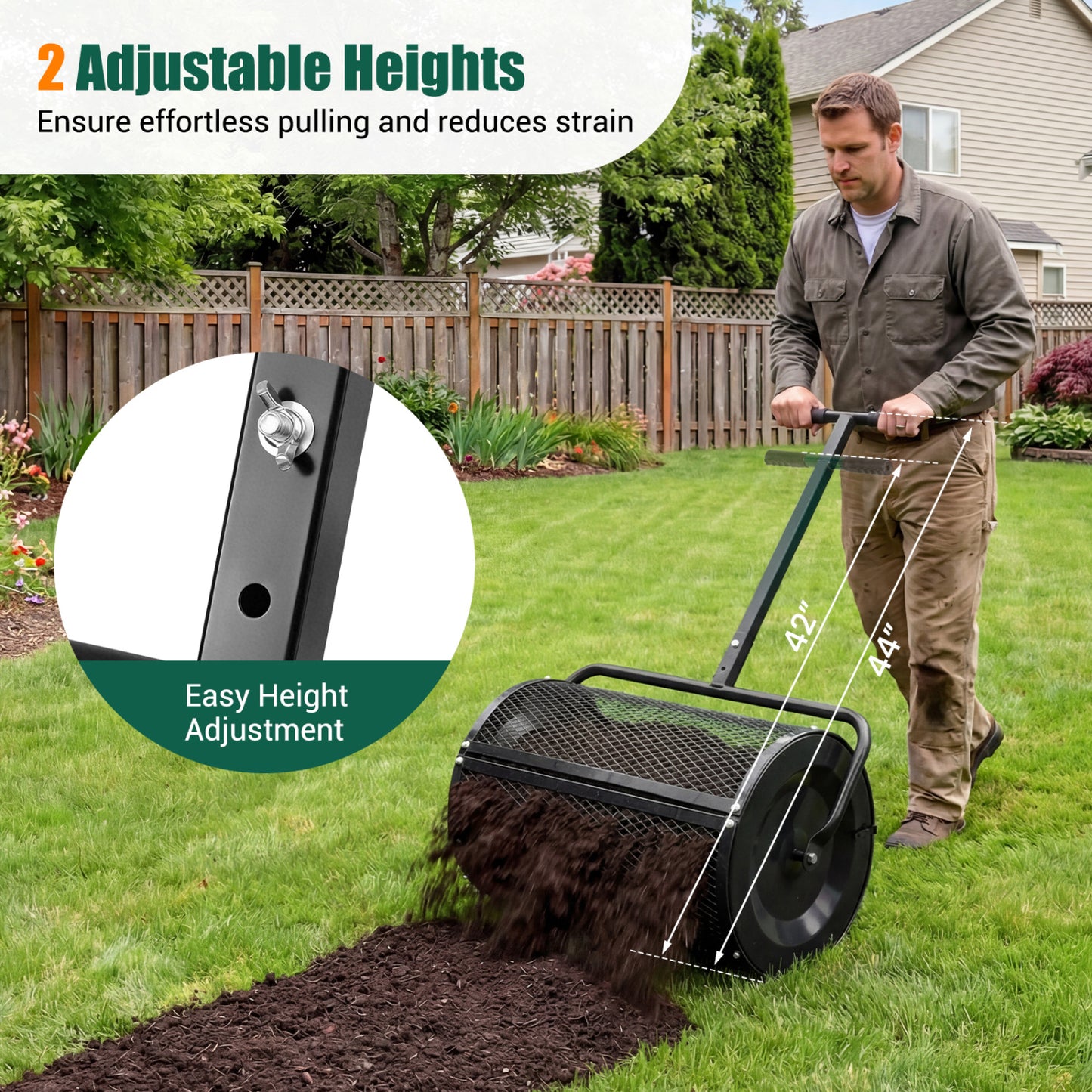 24 Inch Peat Moss Spreader Roller, Height-Adjustable T-Shape Handle, Black Lawn Care Tools at Gallery Canada