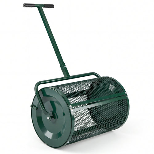24 Inch Peat Moss Compost Spreader Roller, Height Adjustable T Handle, Green