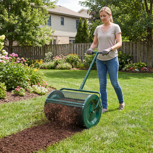 24 Inch Peat Moss Compost Spreader Roller, Height Adjustable T Handle, Green Lawn Care Tools Green at Gallery Canada