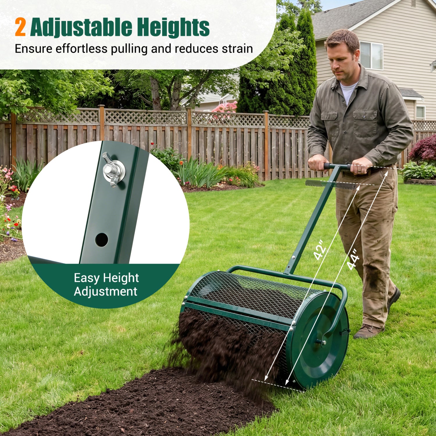 24 Inch Peat Moss Compost Spreader Roller, Height Adjustable T Handle, Green Lawn Care Tools at Gallery Canada