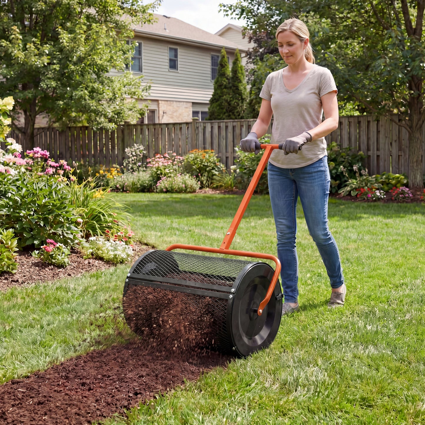24 Inch Compost Spreader, Height Adjustable T Handle, Orange Lawn Care Tools at Gallery Canada