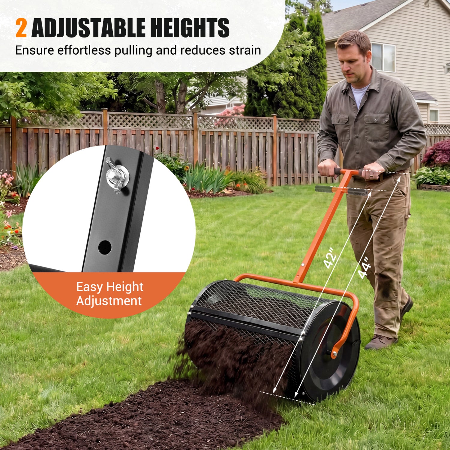 24 Inch Compost Spreader, Height Adjustable T Handle, Orange Lawn Care Tools at Gallery Canada