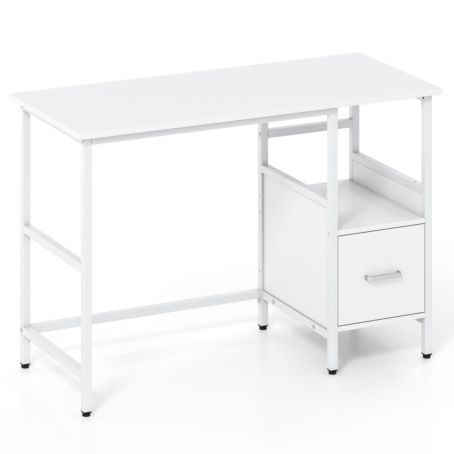 Computer Desk Modern Office Desk with Open Shelf and Storage Drawer, White