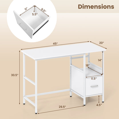 Computer Desk Modern Office Desk with Open Shelf and Storage Drawer, White