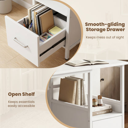 Computer Desk Modern Office Desk with Open Shelf and Storage Drawer, White