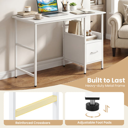 Computer Desk Modern Office Desk with Open Shelf and Storage Drawer, White