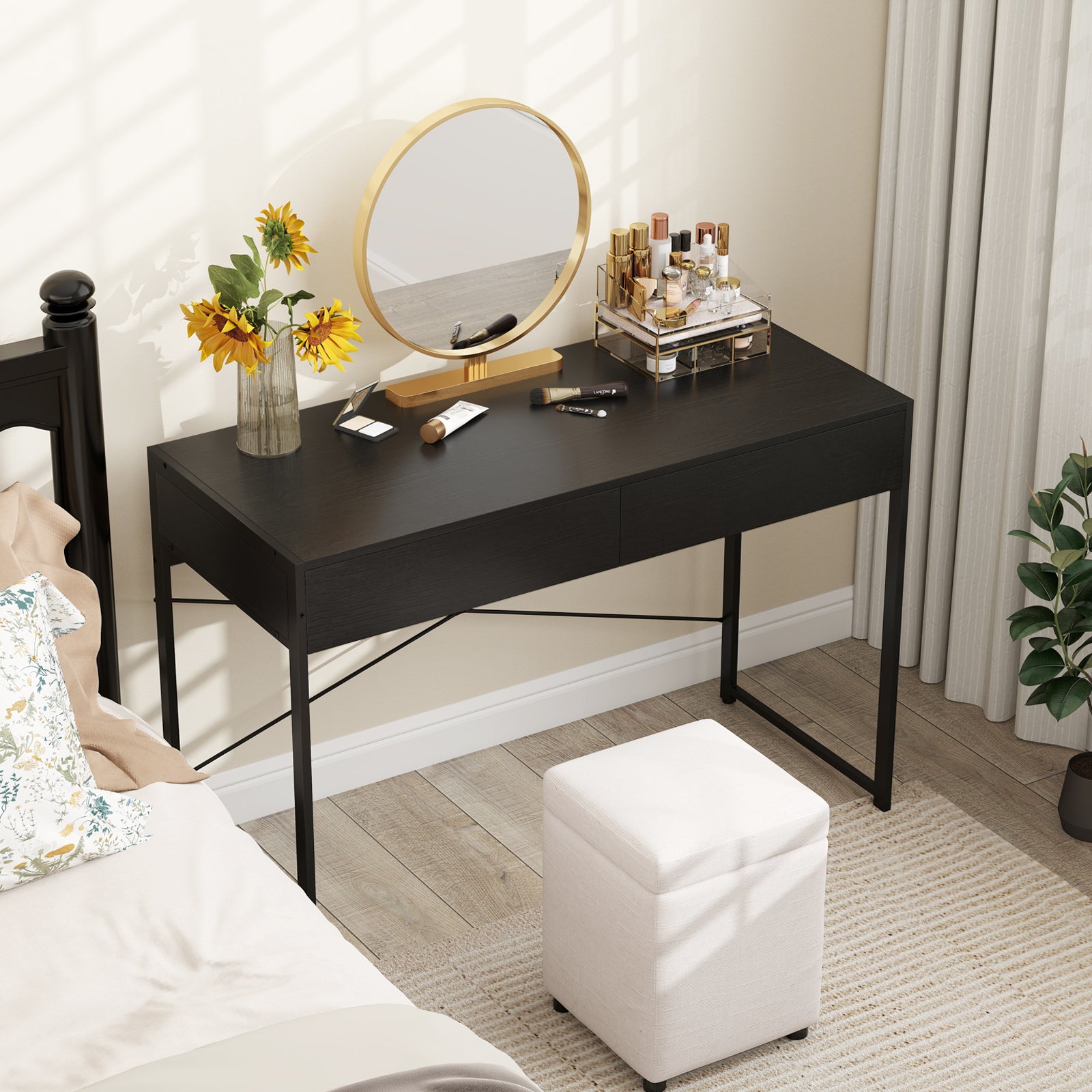 Computer Desk with 2 Drawers 44 Inch Home Office Desk with Metal Frame, Black Computer Desks at Gallery Canada