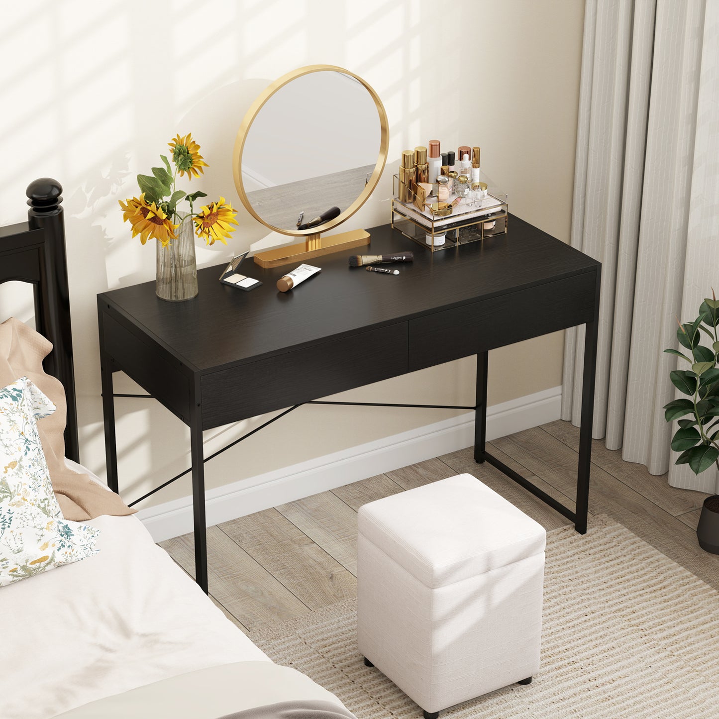 Computer Desk with 2 Drawers 44 Inch Home Office Desk with Metal Frame, Black Computer Desks at Gallery Canada