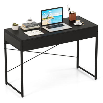 Computer Desk with 2 Drawers 44 Inch Home Office Desk with Metal Frame, Black Computer Desks at Gallery Canada