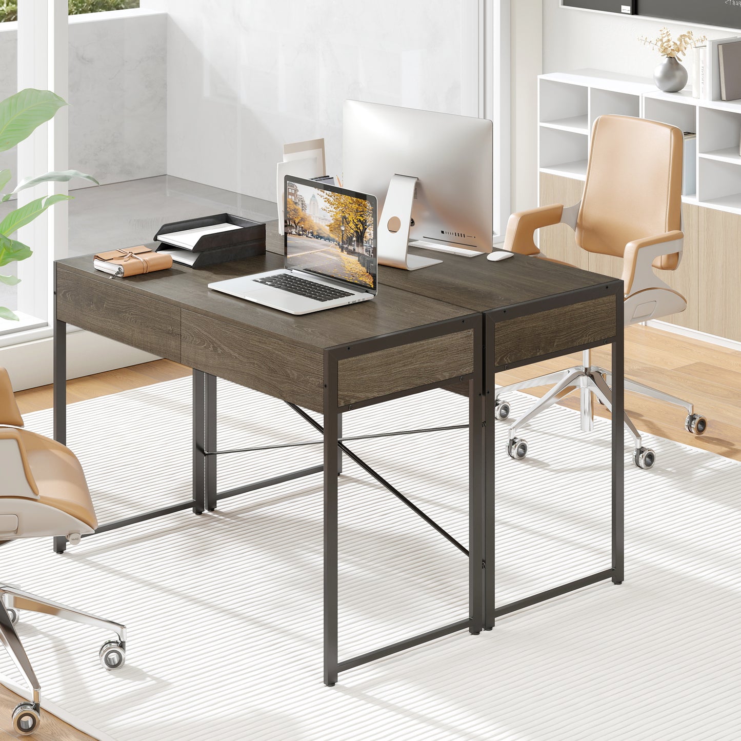 Computer Desk with 2 Drawers 44 Inch Home Office Desk with Metal Frame, Oak Computer Desks at Gallery Canada