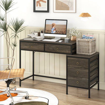 Computer Desk With 5 Drawers, Side File Cabinet, Gray Computer Desks at Gallery Canada