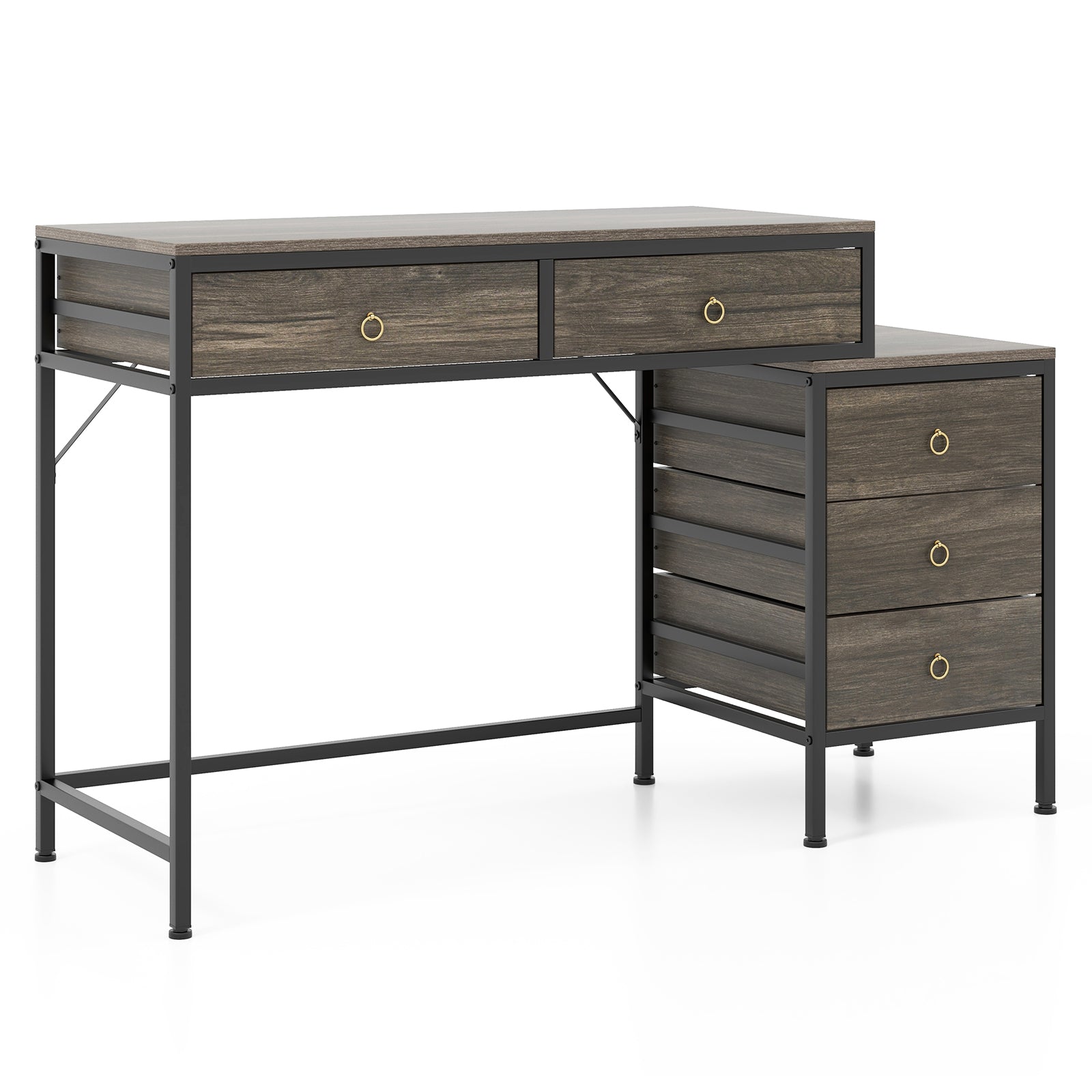 Computer Desk With 5 Drawers, Side File Cabinet, Gray Computer Desks Gray at Gallery Canada